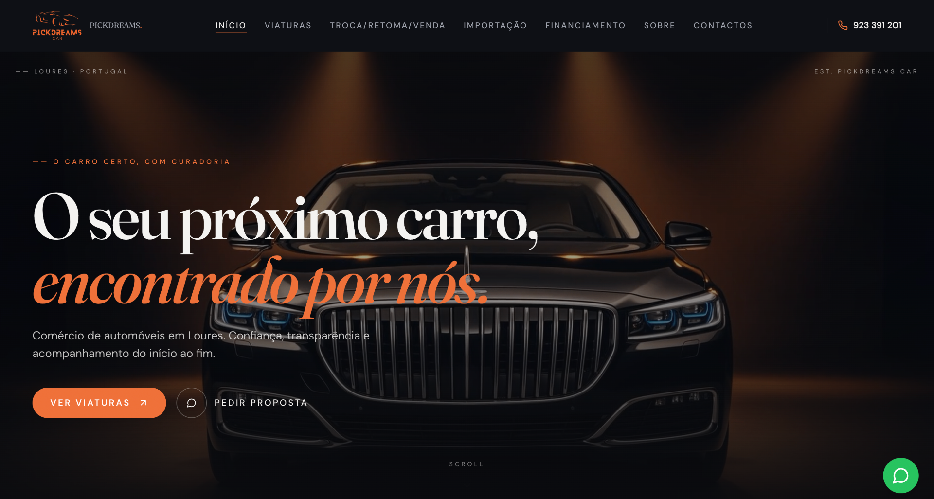 Website de PickDreams Car, Stand Automóvel em Loures